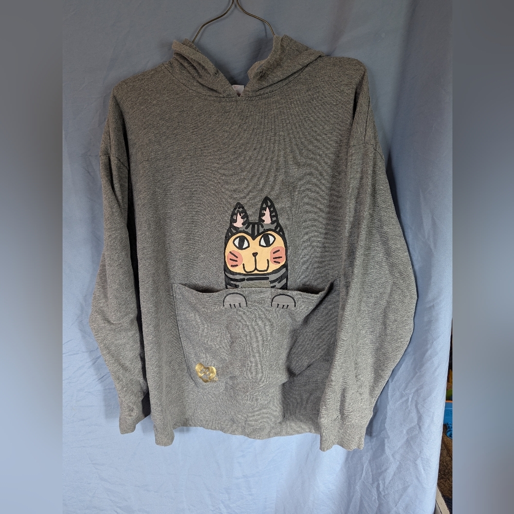 Skechers Gray Hoodie with Playful Cat Graphic